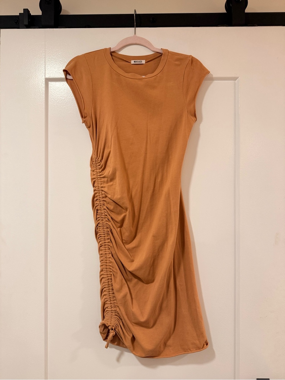 LAmade Tan Ruched Side Midi Dress